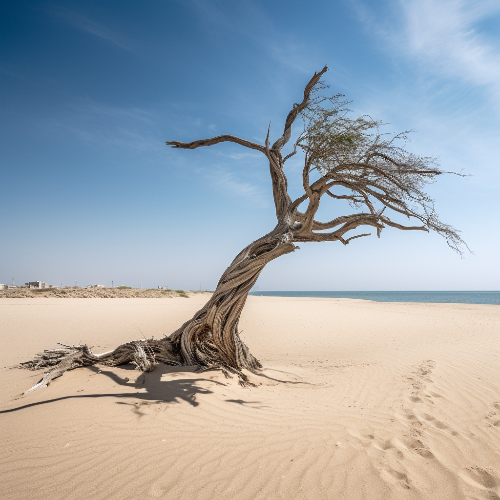 Broken palm tree on Abu Dhabi beach