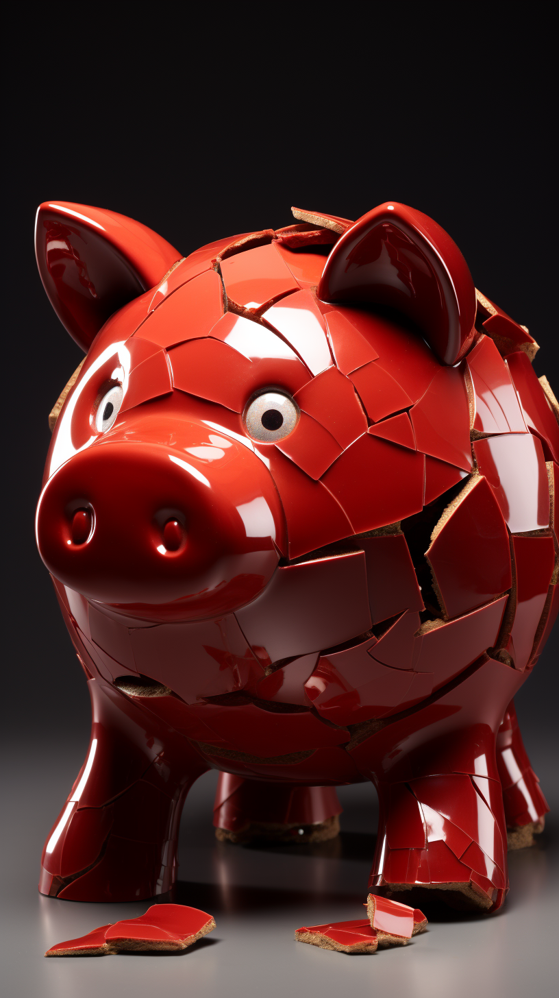 Broken red piggy bank