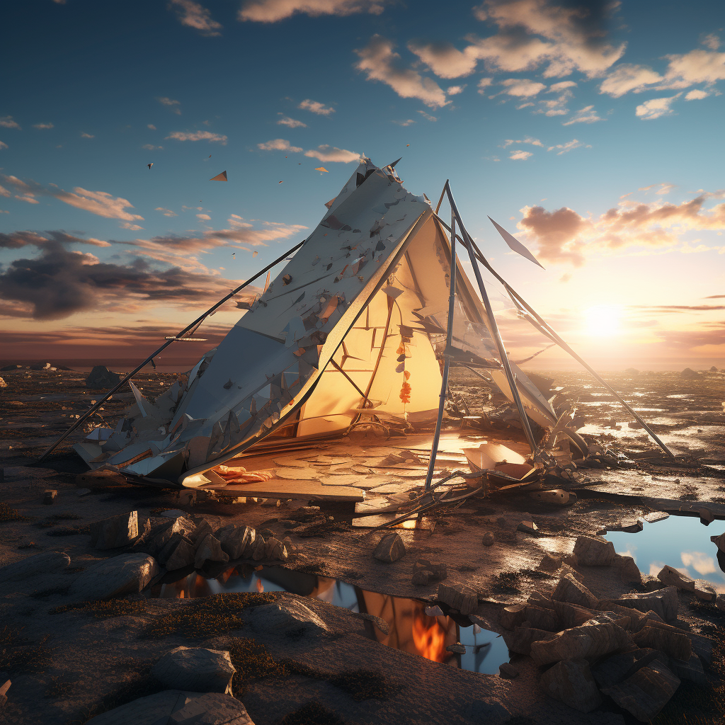 Stunning visual of a broken tent in the wilderness