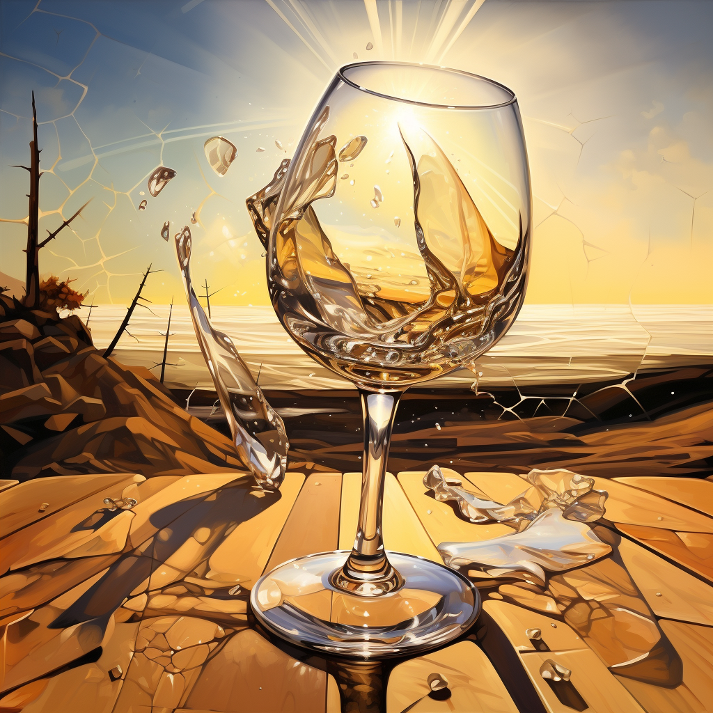 Beautiful Digital Painting of Broken Wine Glass on Floor