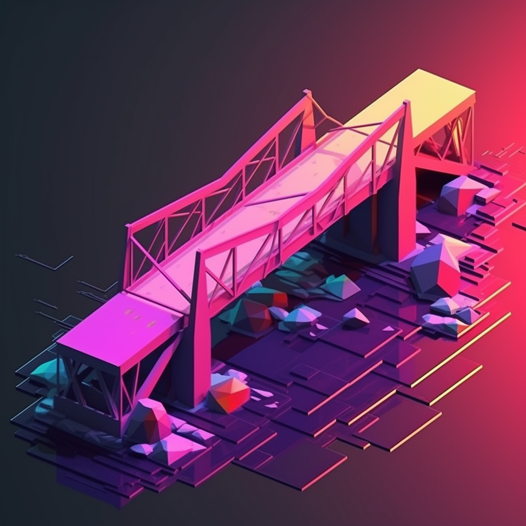 A captivating view of a broken bridge in synthwave style