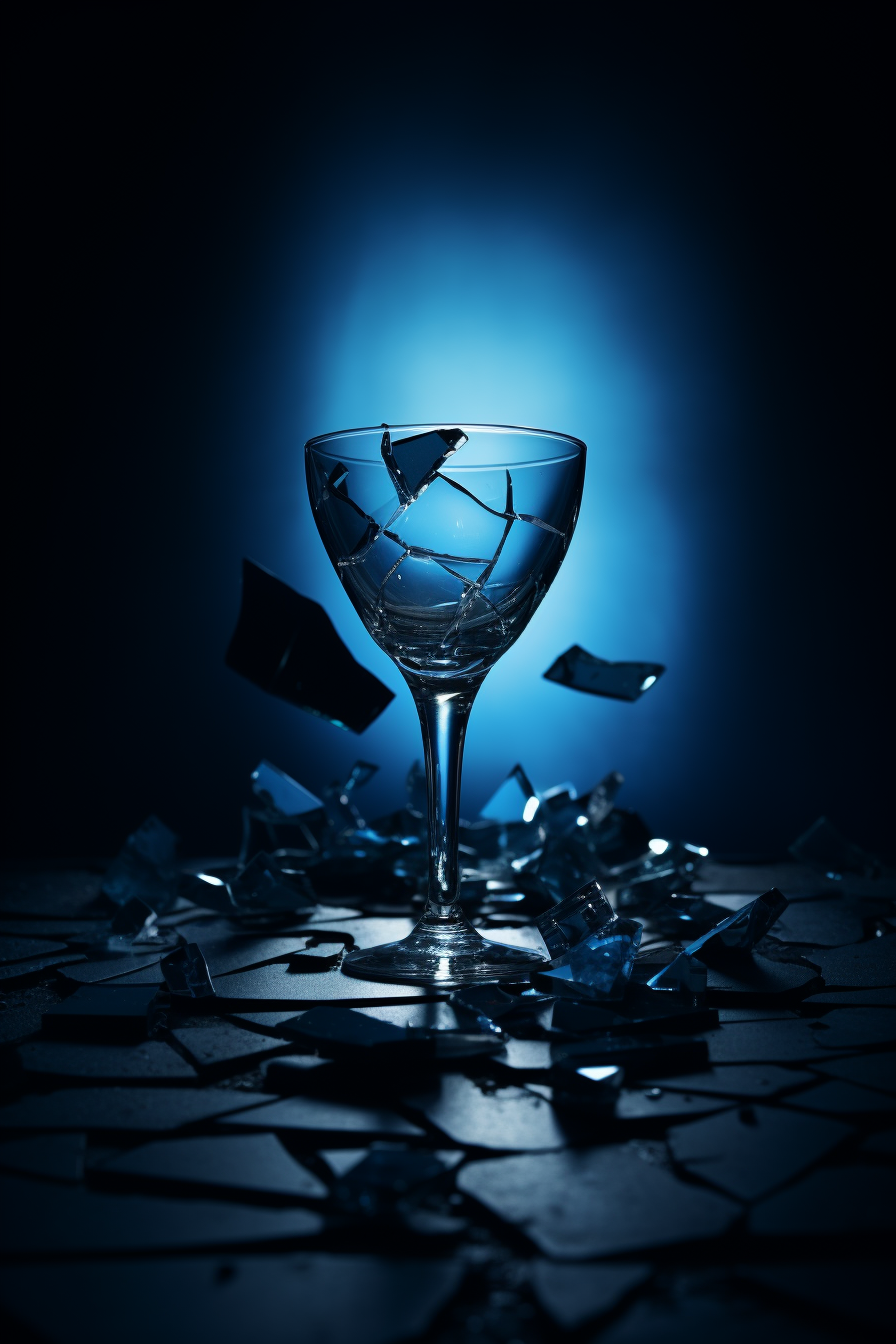 breathtaking broken wine glass on table