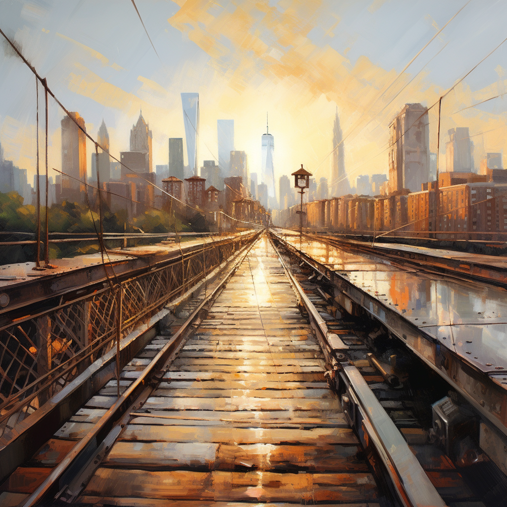 Vibrant Brooklyn Bridge Oil Painting