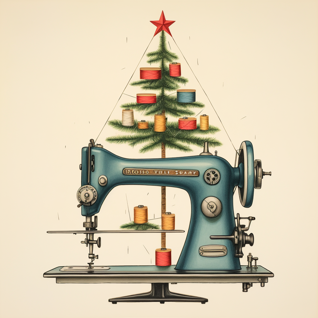 Sewing machines with Christmas tree decoration