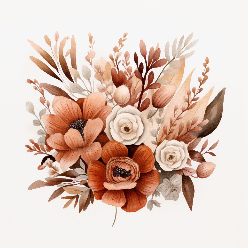 Stunning brown boho watercolor flowers