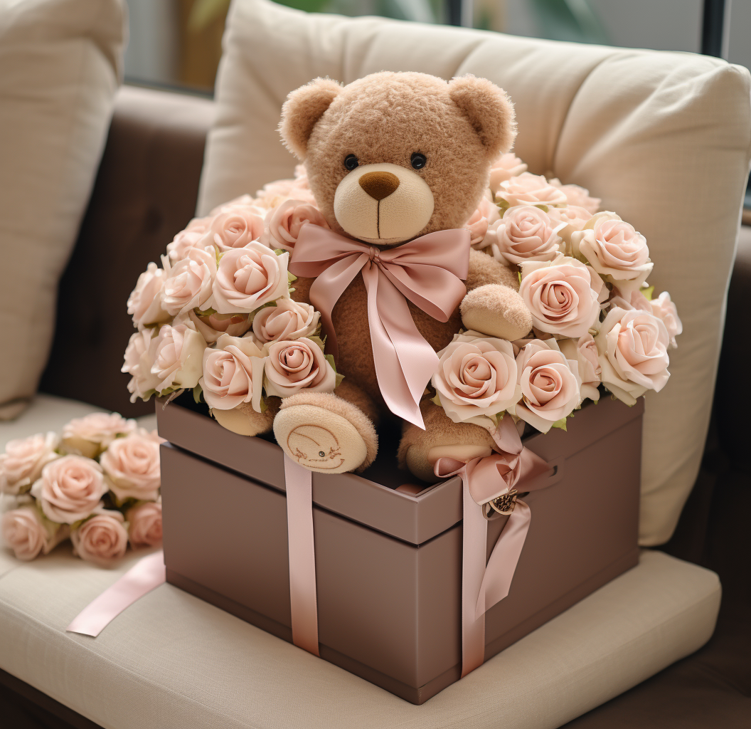 Teddy Bear in Flower Basket