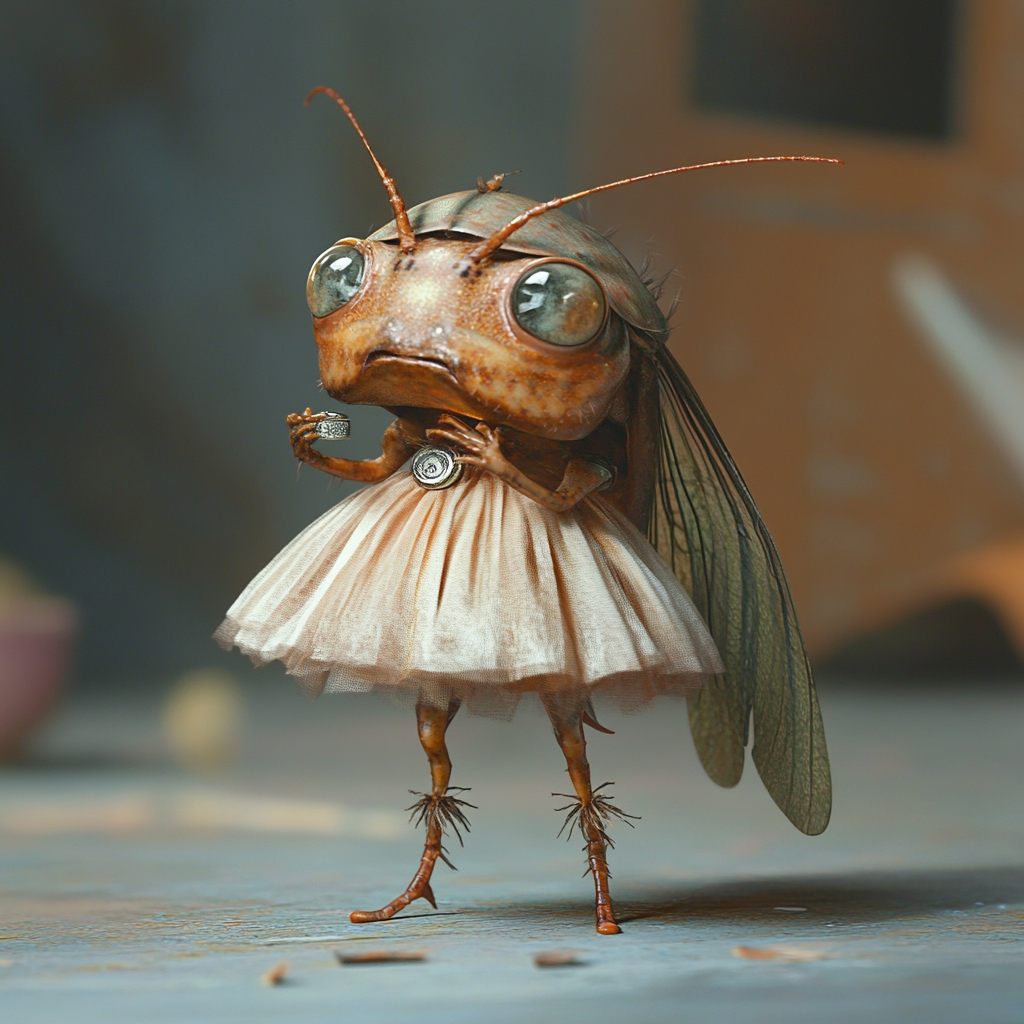 Brown cockroach in high heel shoes