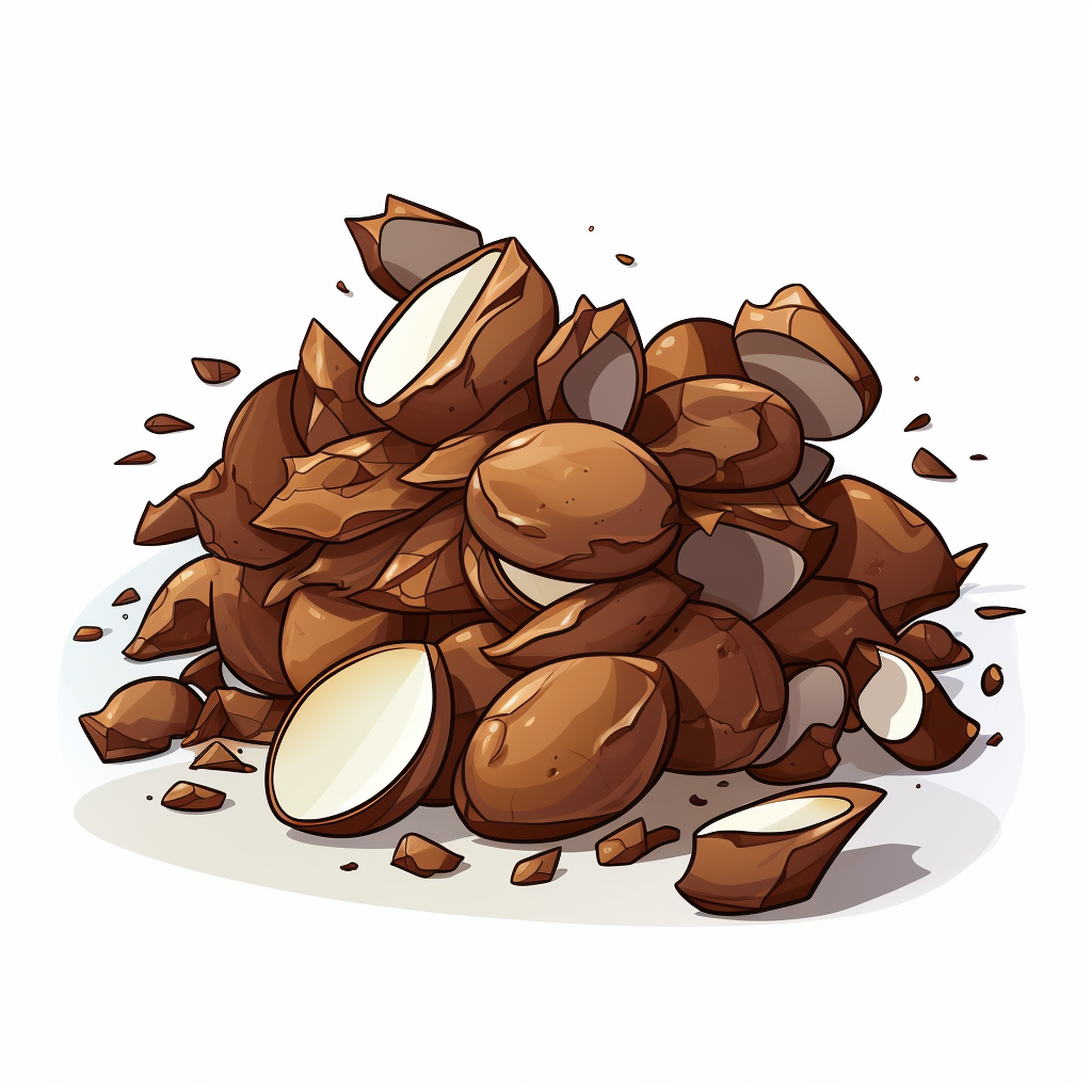 Scattered pile of broken brown dinosaur egg shell