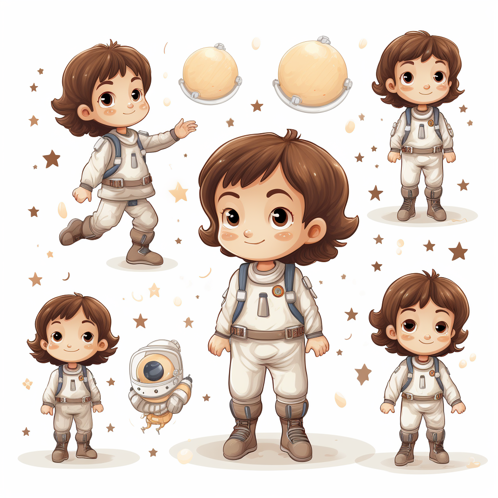 Cute brown hair toddler kid with space