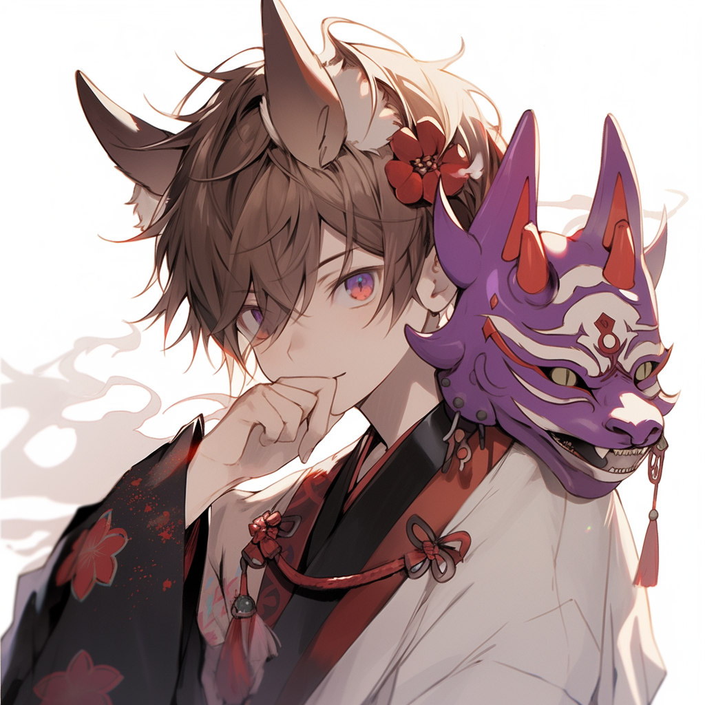 Boy with Wolf Ears Holding Mask