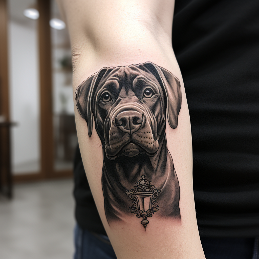 Brown happy Cane Corso tattoo design