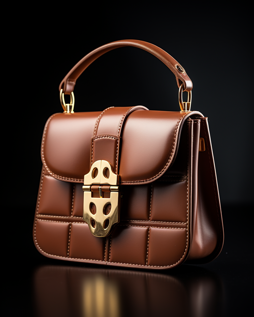 Brown Leather Handbag with Gold Buckle