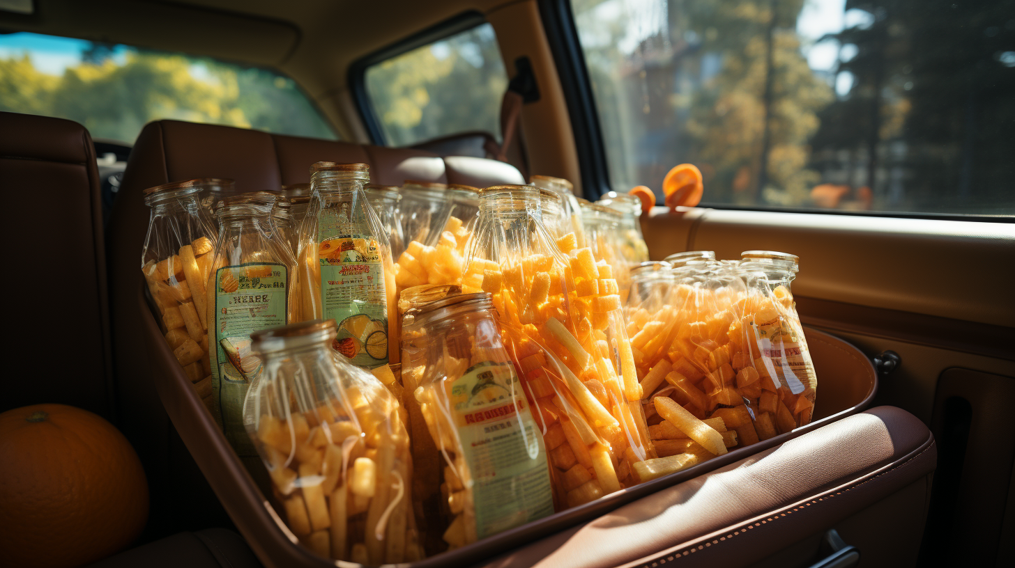 Shopping bag with vegetable oil bottles