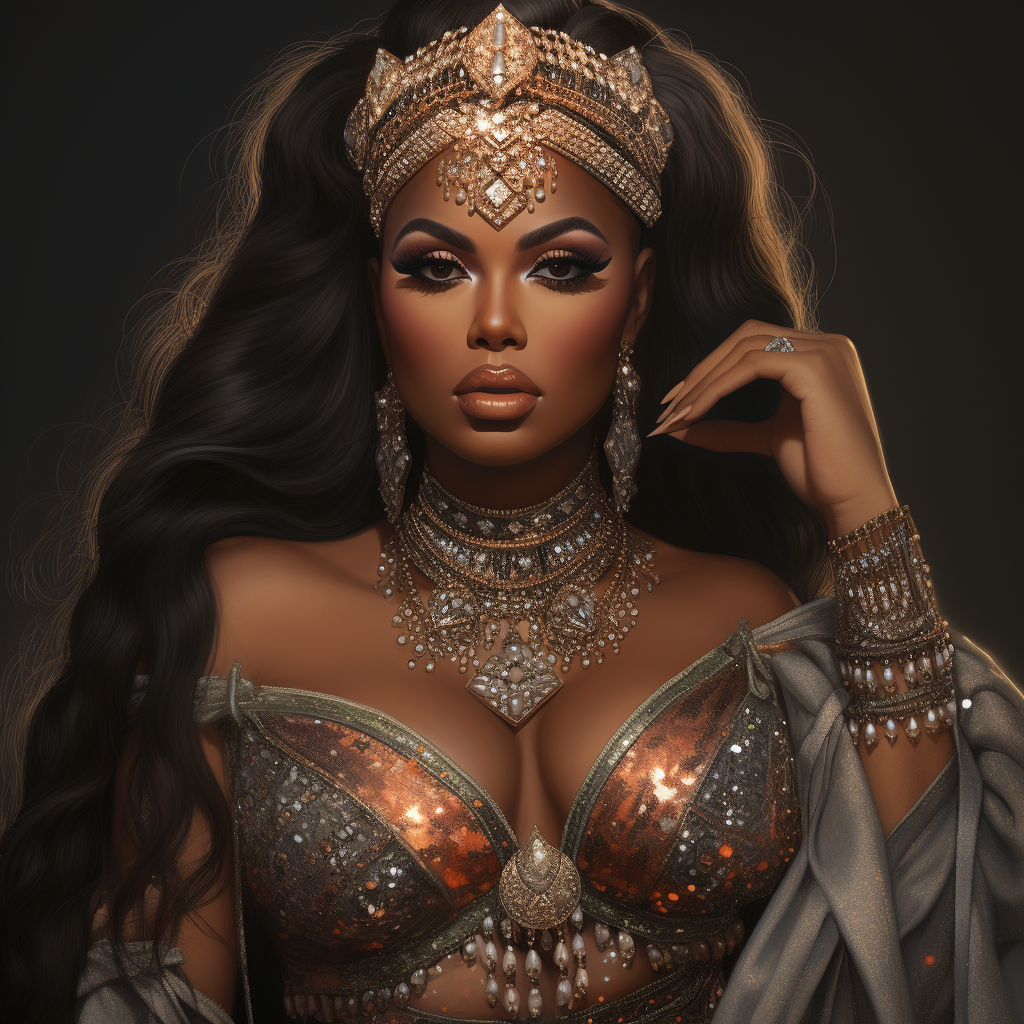 Stylish brown skin woman with glamorous glitter and diamonds