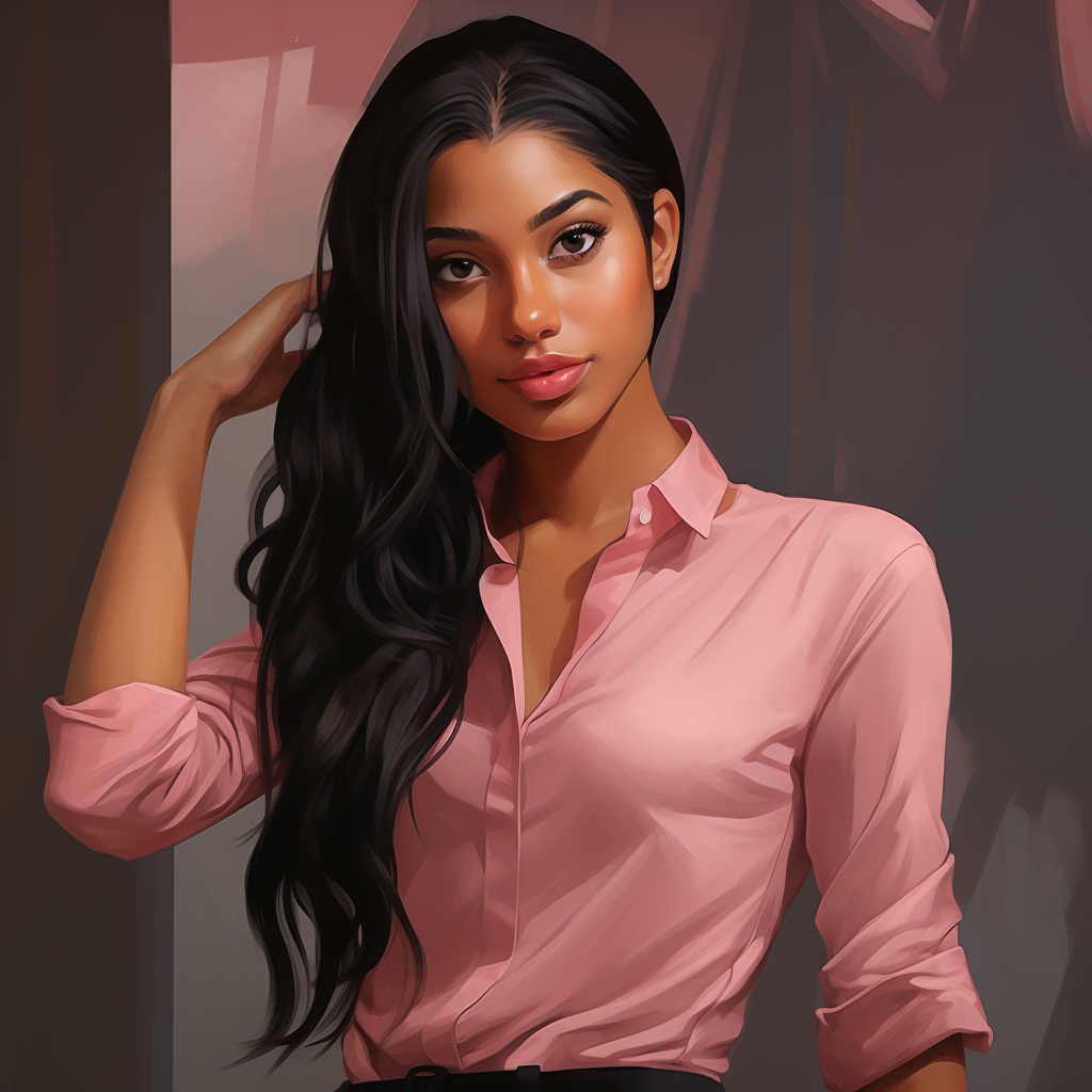 Brown-skinned girl standing confidently in office attire