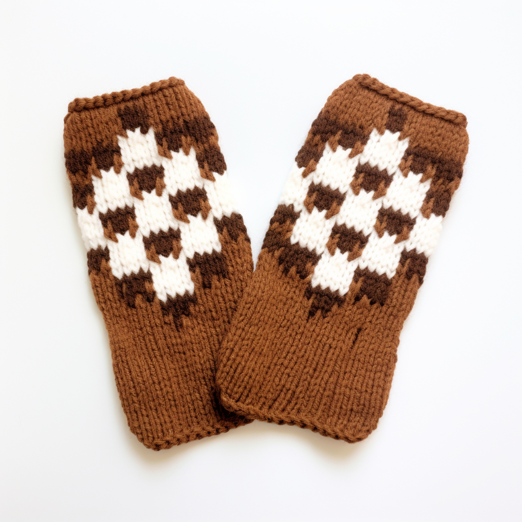 Brown woolly mittens on white background