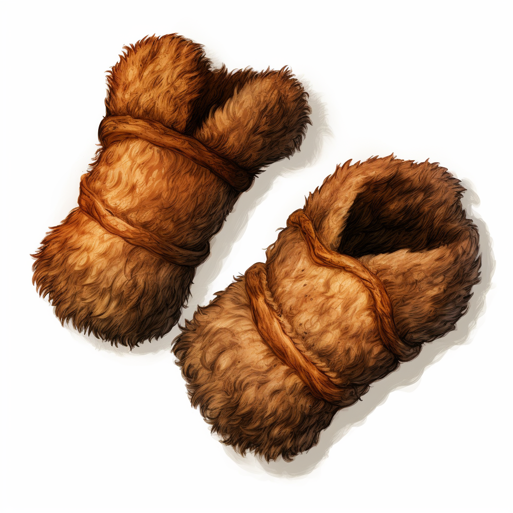 Brown woolly mittens on a white background