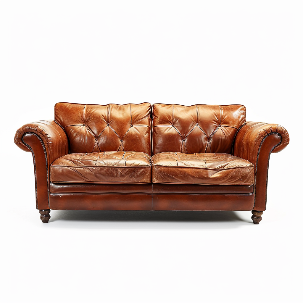 Brown leather sofa on white background