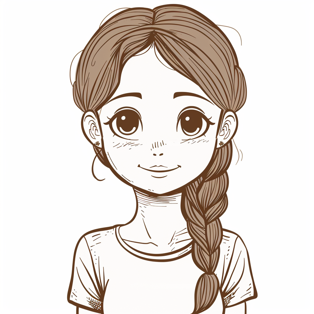 Brunette girl outline drawing art