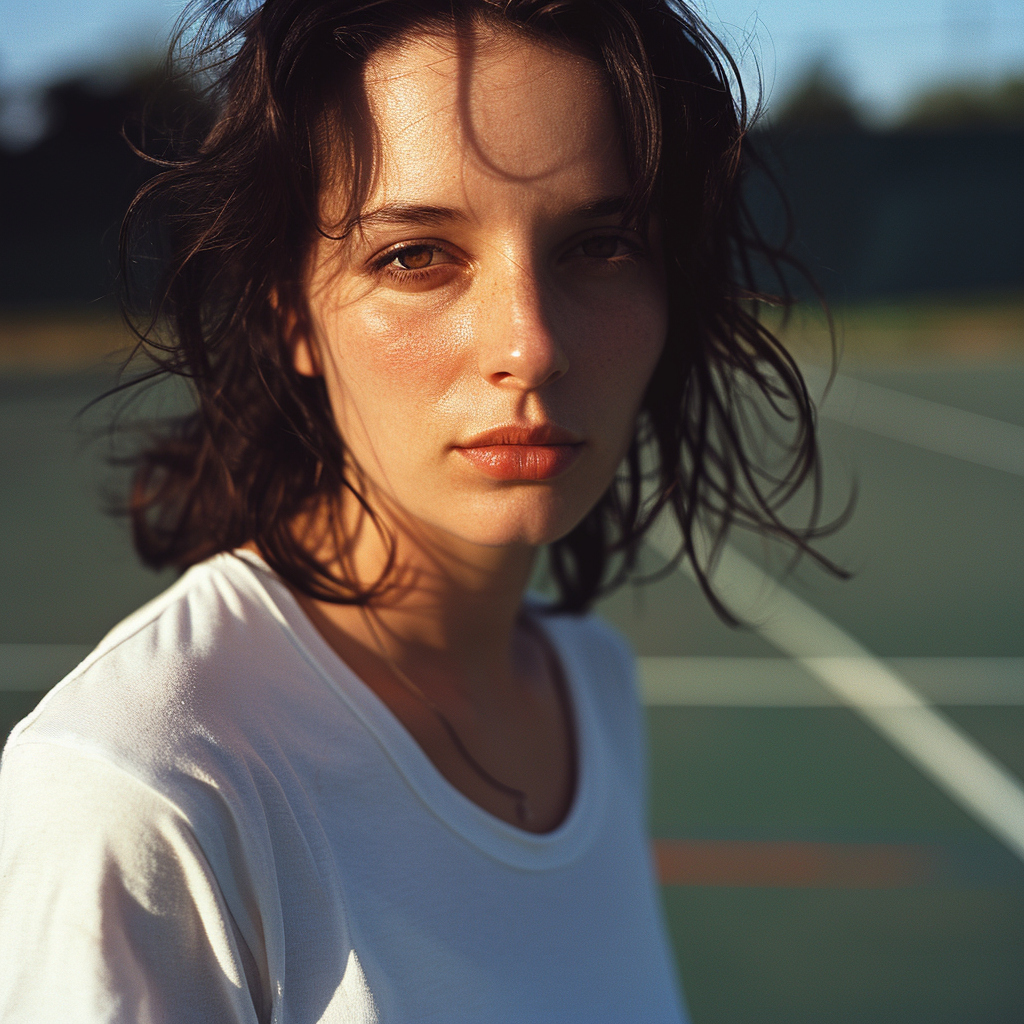 Attractive brunette woman on tennis court