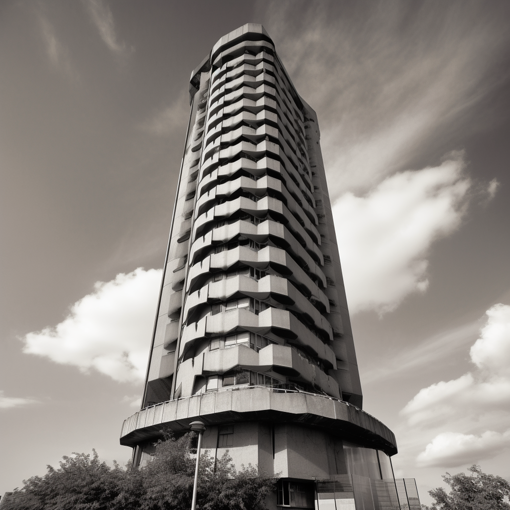 Carrot-inspired Brutalist Tower in Black and White