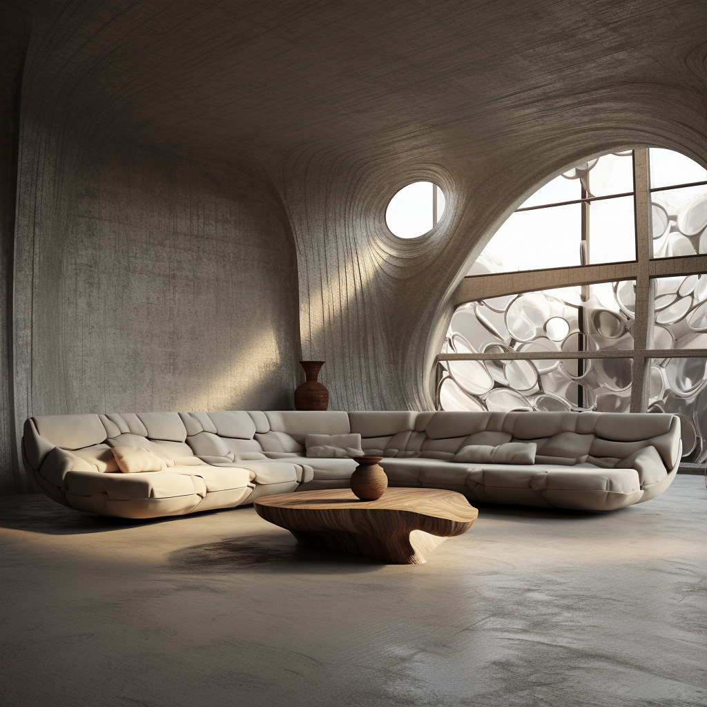 Concrete-based Brutalist Living Room with Gaudi Furniture