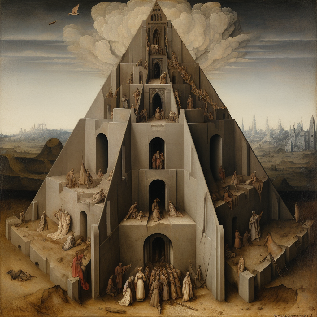 Brutalist pyramid descent from the cross by Rogier van der Weyden