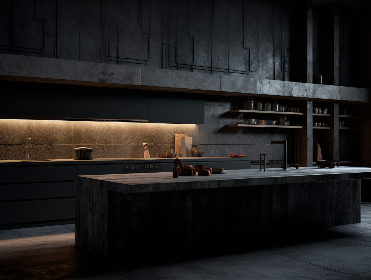 Dark and Grey Brutalist Kitchen