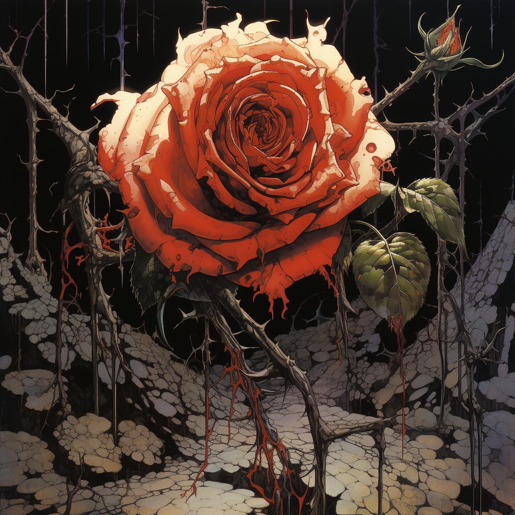 Yoshitaka Amano's brutalist rose artwork