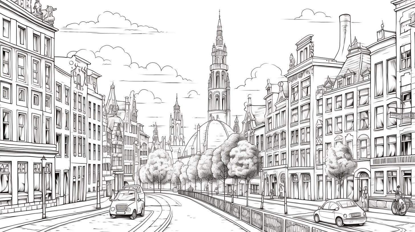 Blackline Drawing of Bruxelles Cityscape