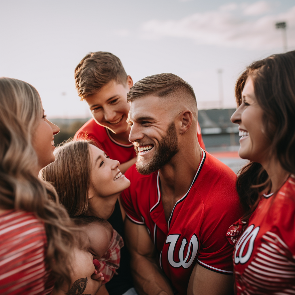 Bryce Harper's Family Laughing with a Man in a Graphic Tee