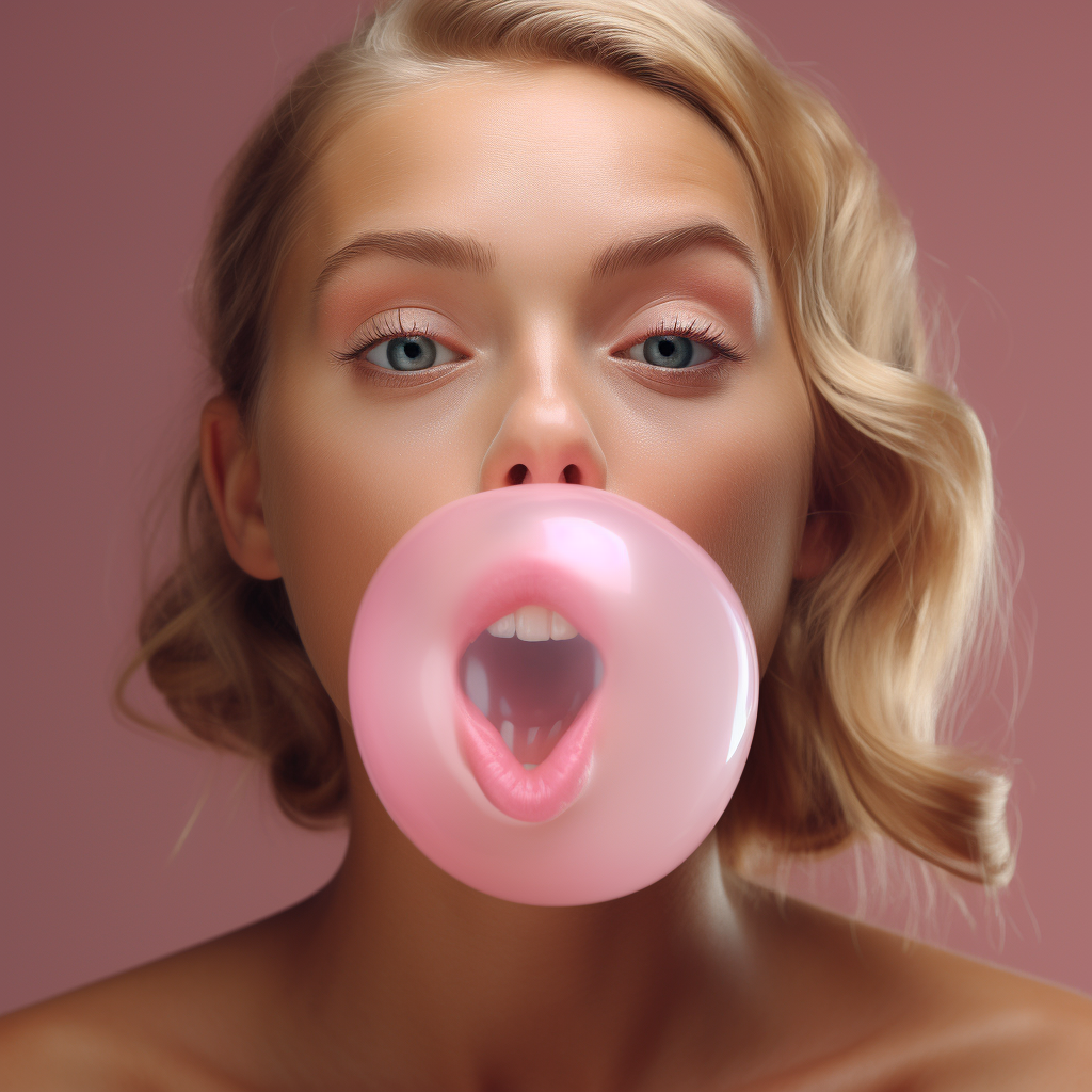 Bubble gum on white background with realistic photoshoot