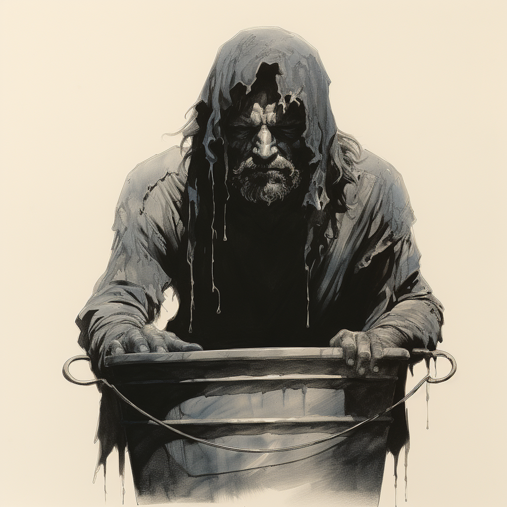 Illustration of a man with a bucket for a head