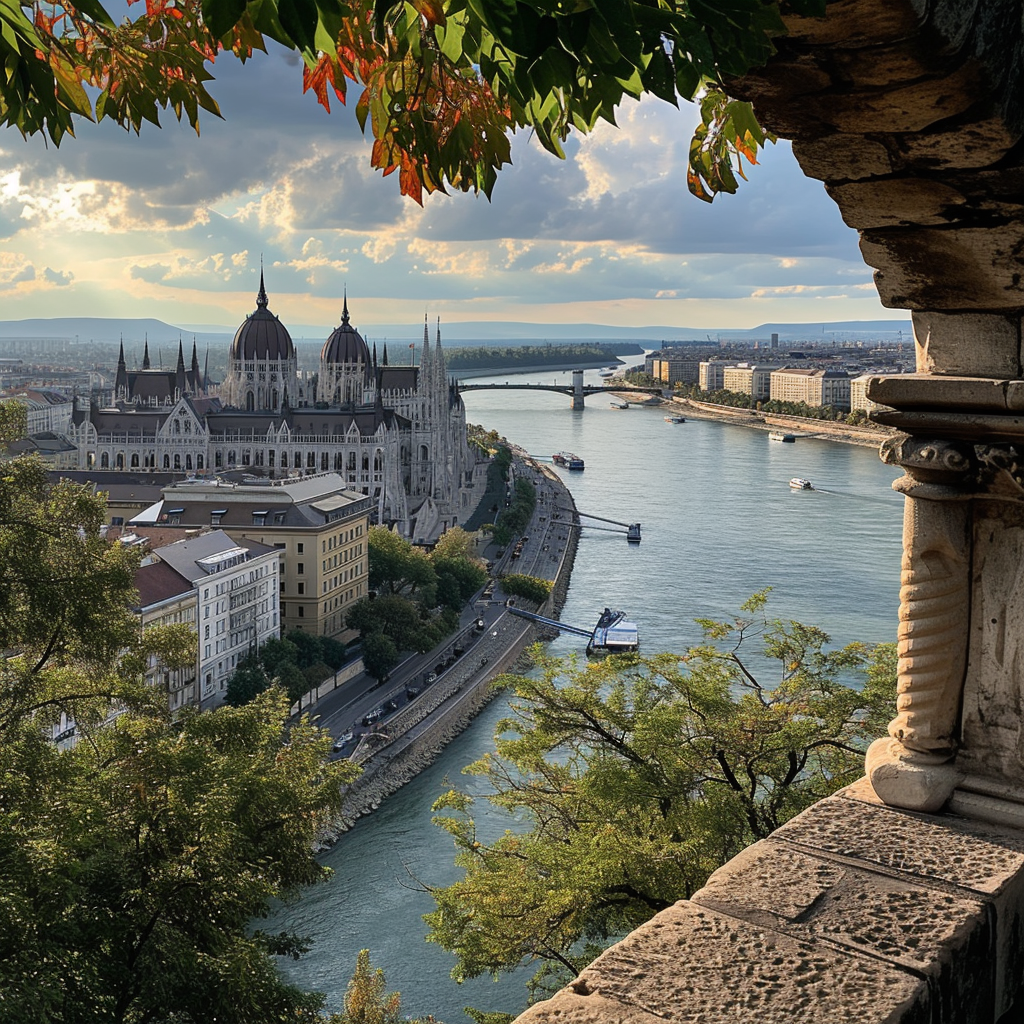 Image of Budapest's Danube Parliament and new skyscraper