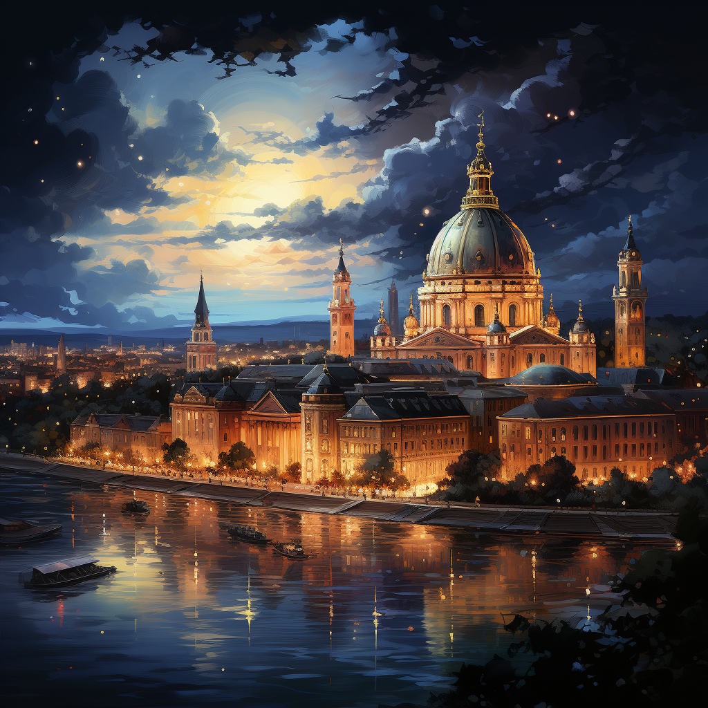 Beautiful Budapest Night Lights Painting