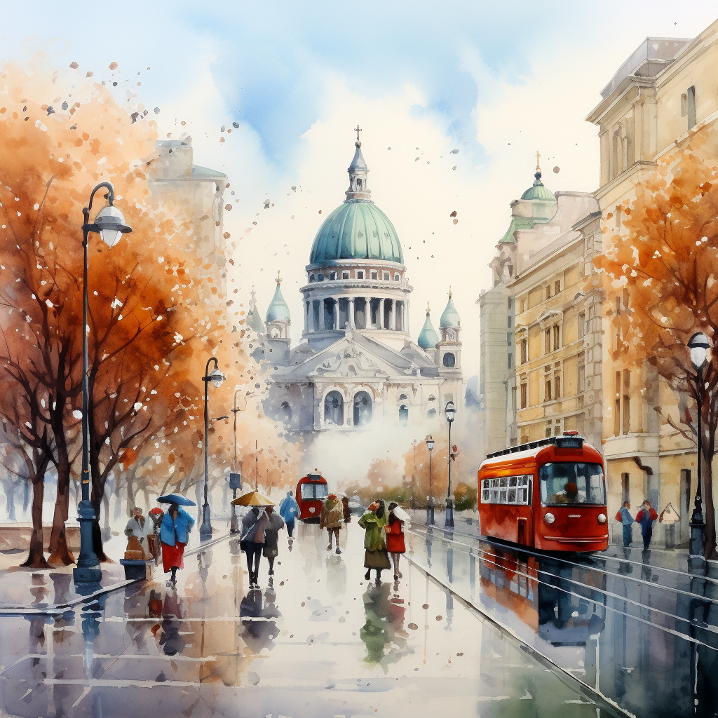 Budapest downtown watercolor painting