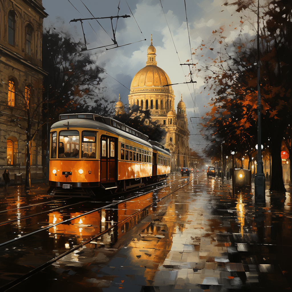 Beautiful Budapest night lights oil painting