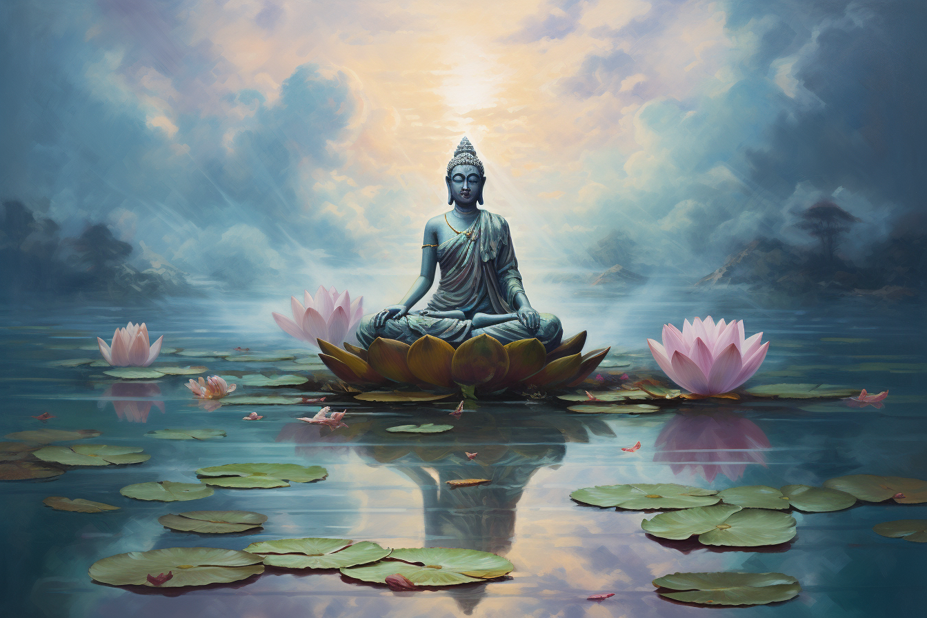 Buddha Statue with Water Lilies