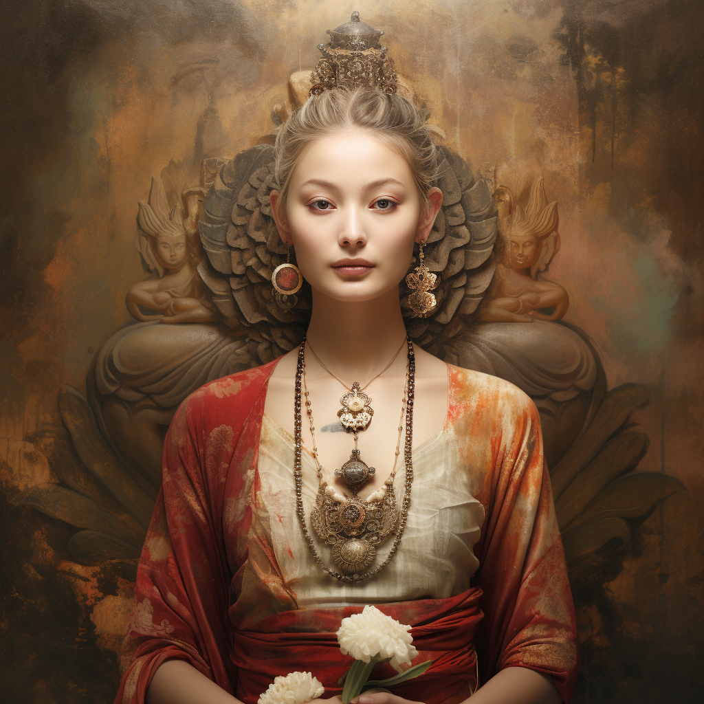 Tranquil depiction of Buddha as a woman