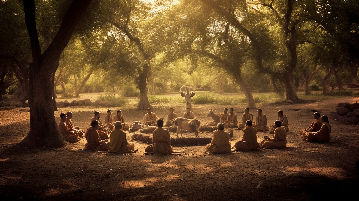 Buddha delivering his First Sermon with compassion