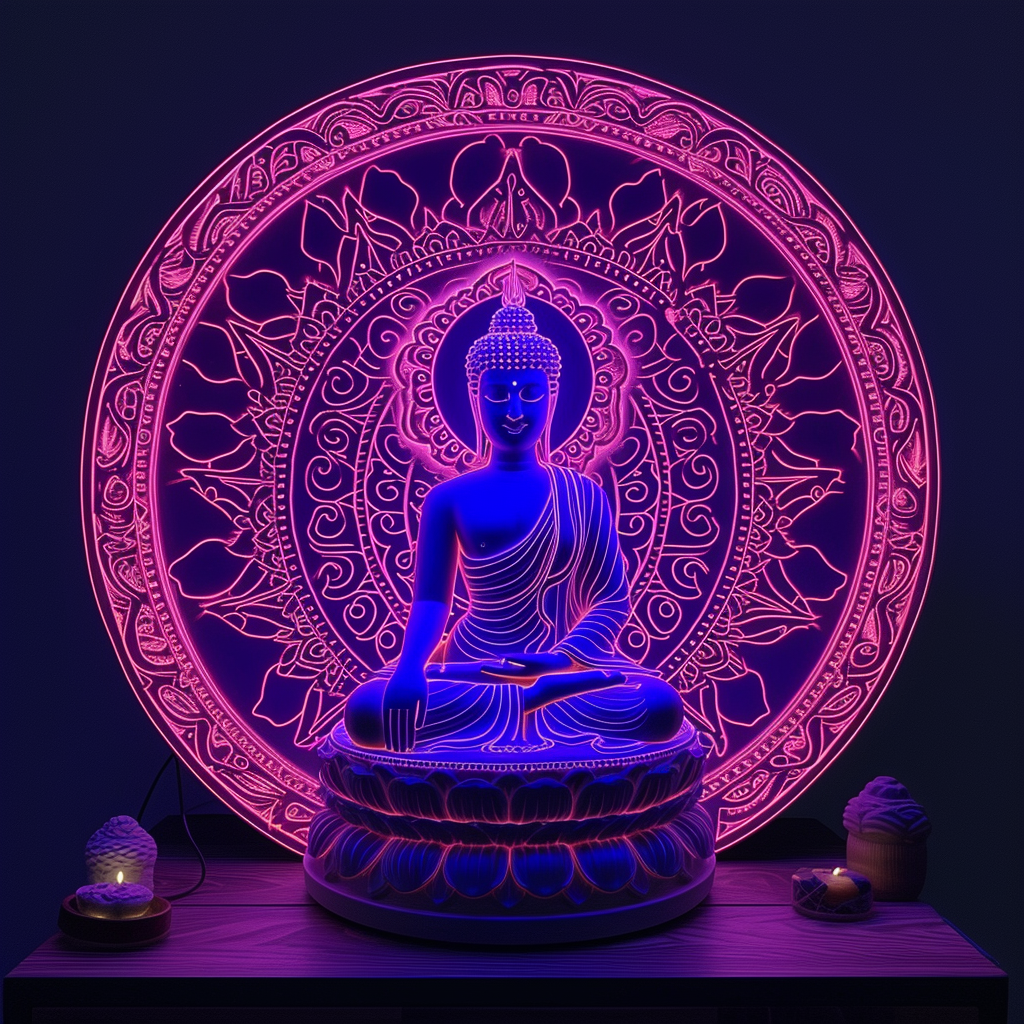 Buddhist Mandala Neon Colors 3D Cinema Lighting