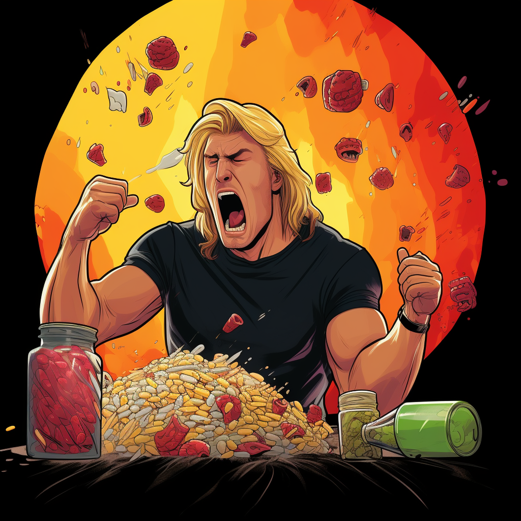 Angry blonde guy yelling at gummy bears