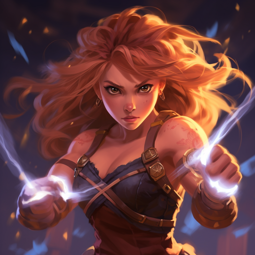 Powerful female fighter with lightning abilities