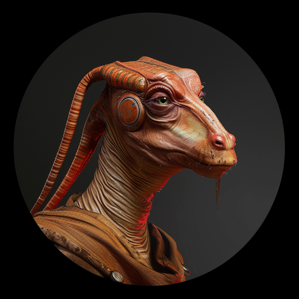 Buff Jarjar Binks profile on black background