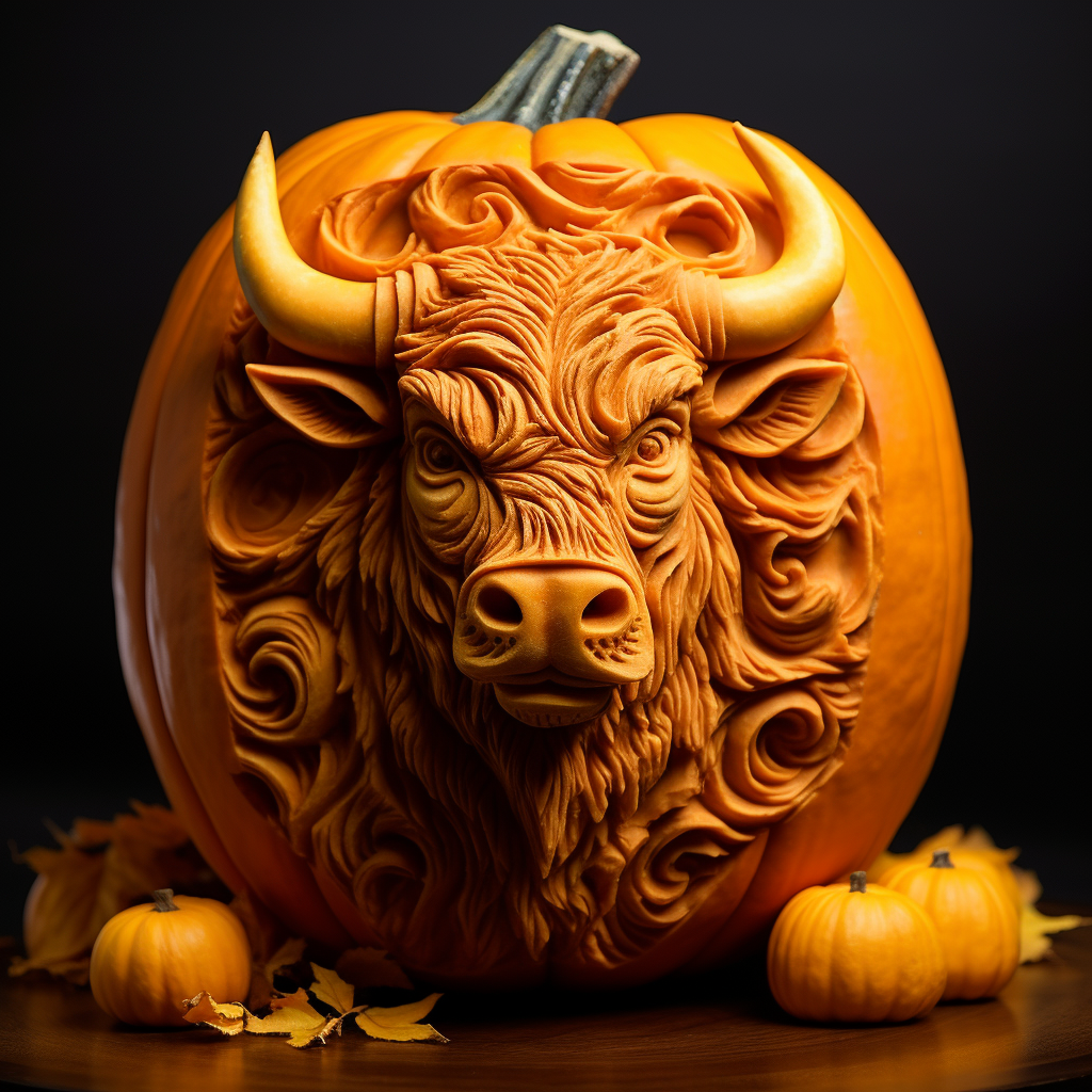 Buffalo carving a Halloween jack-o-lantern