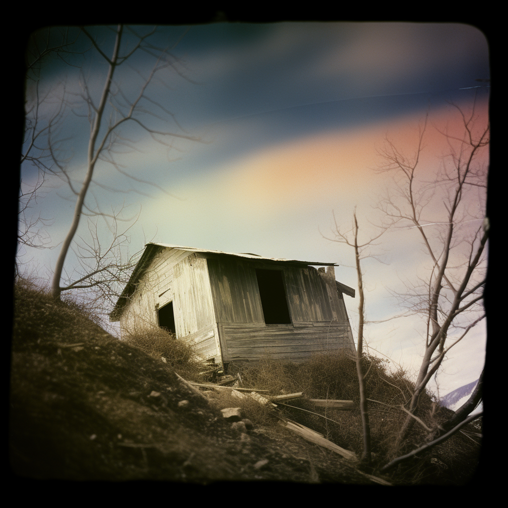 Rustic double exposure image of buffalo in mountains