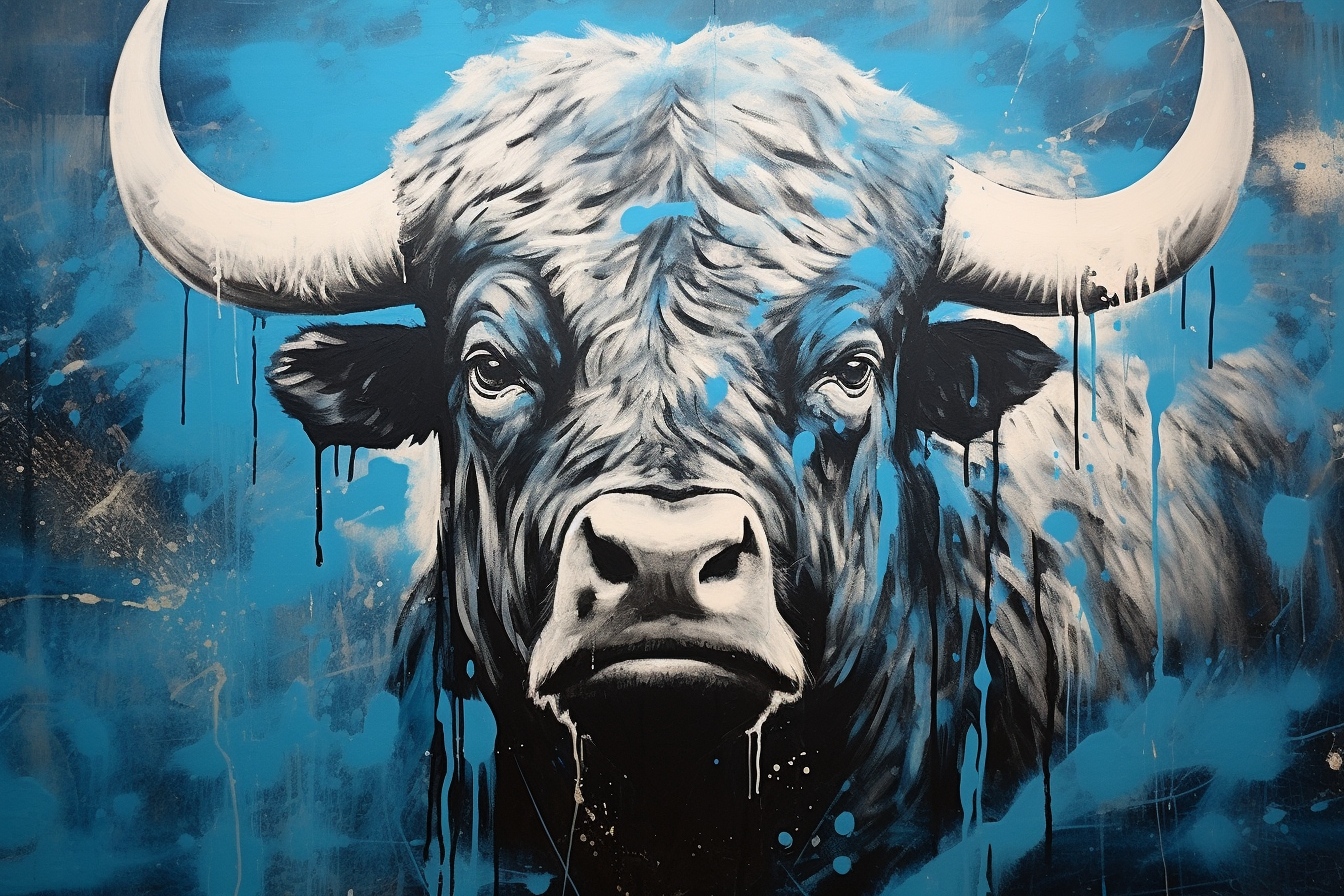 Blue and White Buffalo Painting Artwork