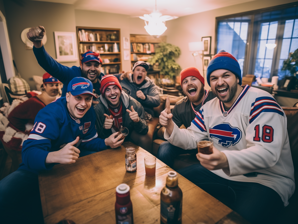 Friends enjoying Buffalo Bills watch party