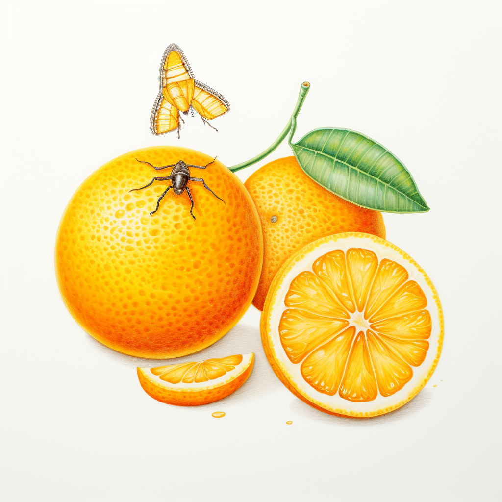 Two tangerines, one bug-eaten