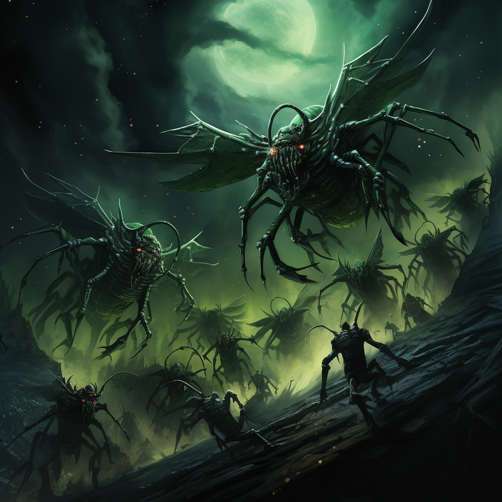 Swarm of black and green bug monsters charging  ?